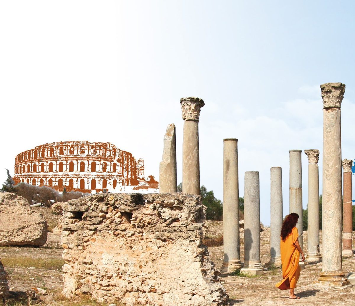 Amphithéâtre d’El Jem et colonnes romaines en Tunisie