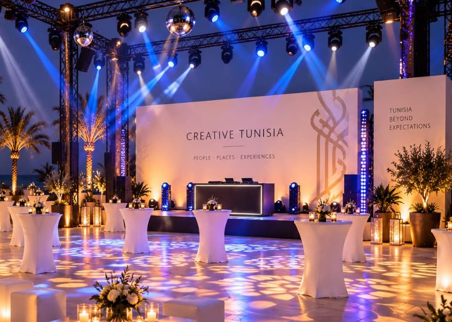 Scène et régie lumière d’une soirée d’entreprise en Tunisie